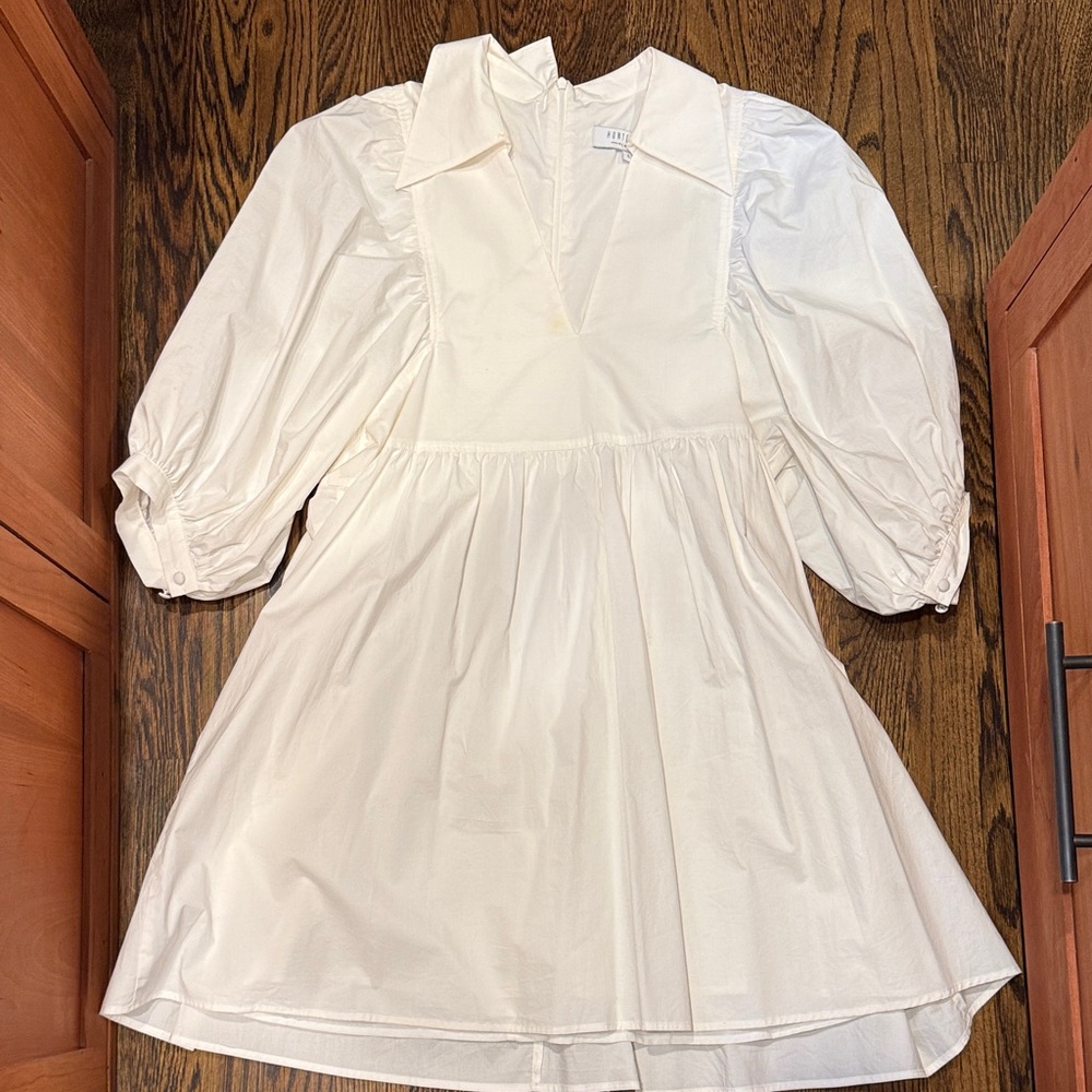 HUNTER BELL Cream Puff-Sleeve Collared Midi Dress